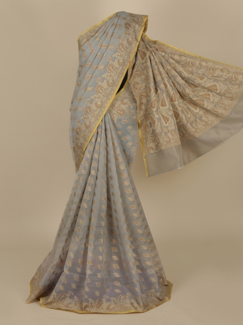

Pothys Grey & Gold-Toned Cotton Blend Woven Design Saree