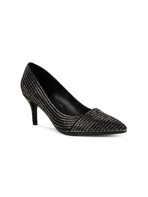 

ROSSO BRUNELLO Women Black & Gold-Toned Embellished Kitten Heels