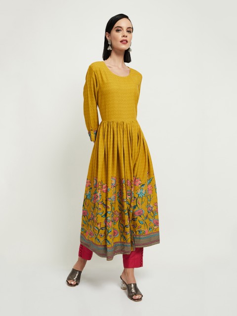 

max Women Yellow & Green Printed Anarkali Kurta