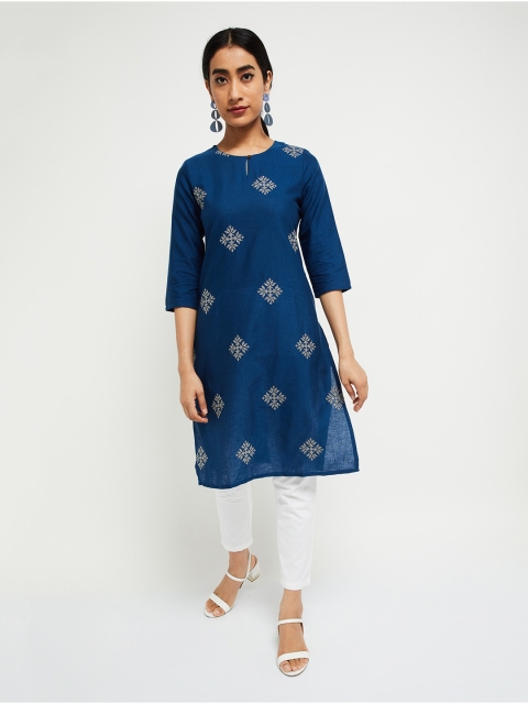 

max Women Blue Printed A-Line Kurta