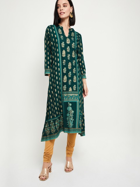 

max Women Green Printed A-Line Kurta