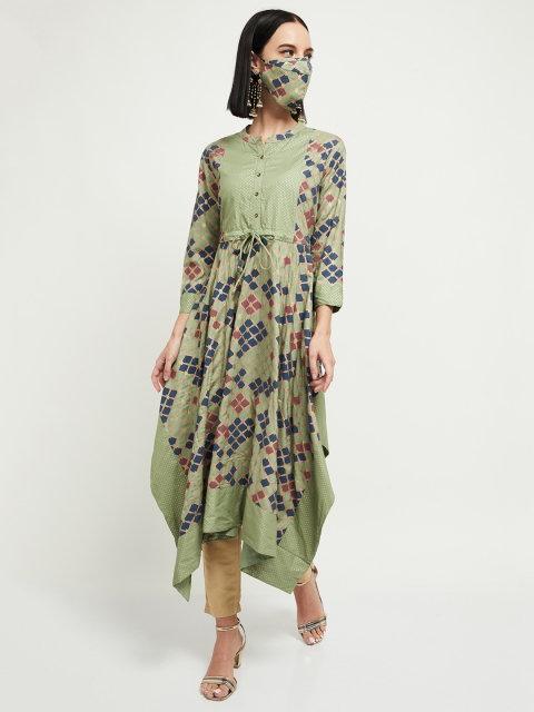 

max Women Green Printed A-Line Kurta
