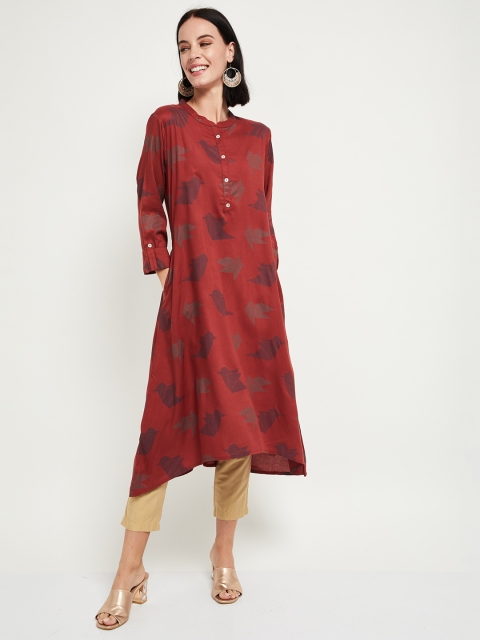 

max Women Red & Blue Printed A-Line Kurta