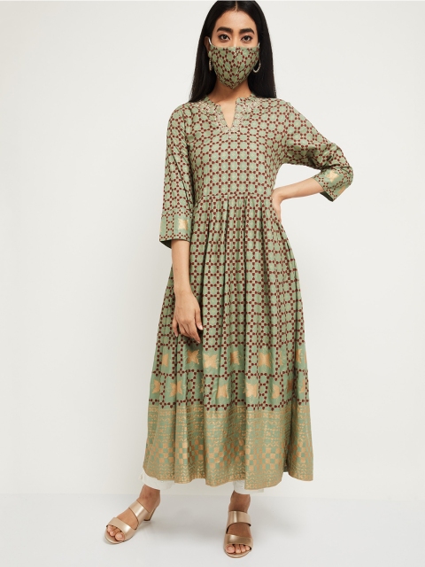 

max Women Green Maroon Printed Anarkali Kurta