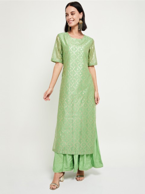 

max Women Green Printed Straight Kurta