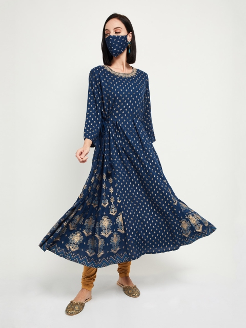

max Women Blue Woven Design Anarkali Kurta