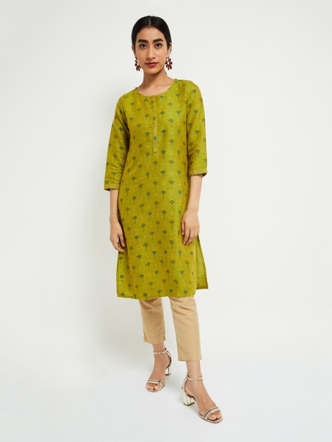 

max Women Green & Black Printed Straight Kurta
