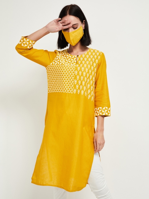 

max Women Yellow Yoke Design A-Line Kurta