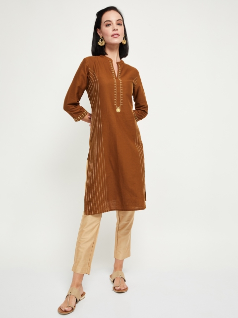 

max Women Brown Woven Design Straight Kurta
