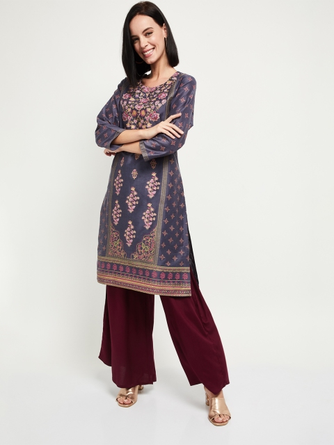 

max Women Blue Printed Straight Kurta