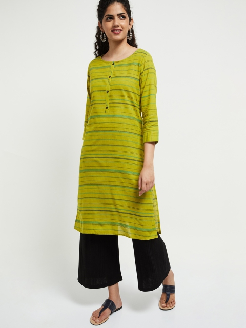 

max Women Green Striped A-Line Kurta