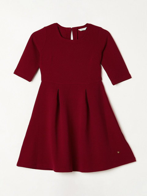 

Bossini Girls Red Solid Fit and Flare Dress