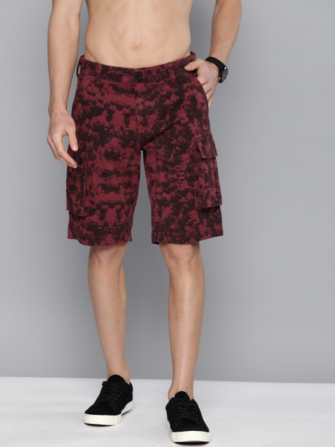 

HERE&NOW Men Maroon Printed Slim Fit Cargo Shorts