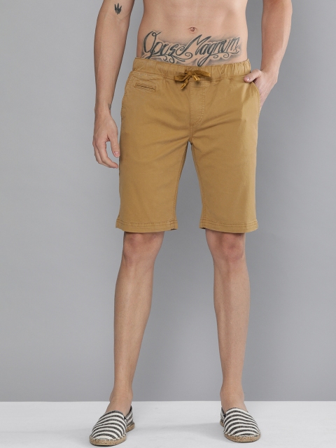 

HERE&NOW Men Camel Brown Solid Slim Fit Chino Shorts