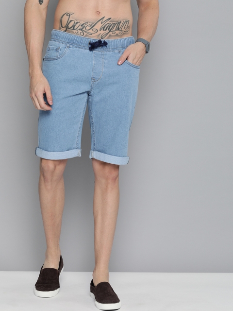 

HERE&NOW Men Blue Washed Regular Fit Denim Shorts