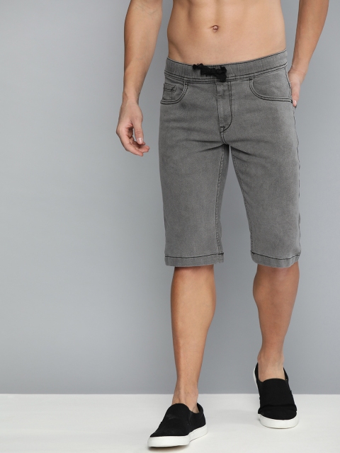 

HERE&NOW Men Grey Washed Slim Fit Denim Shorts