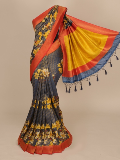 

Pothys Navy Blue & Red Jute Silk Printed Saree