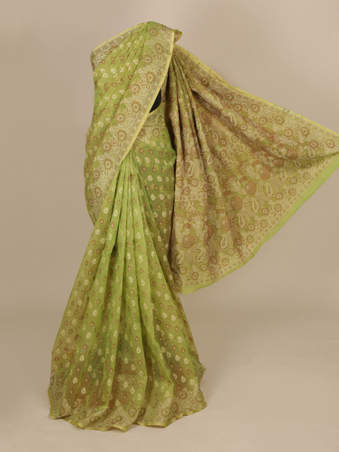 

Pothys Green Cotton Blend Printed Saree
