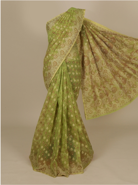 

Pothys Green & Gold-Coloured Cotton Blend Woven Design Saree