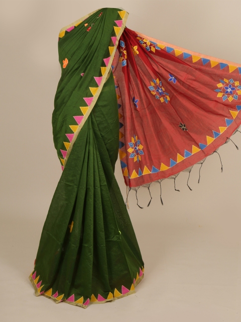 

Pothys Green Printed Cotton Blend Saree