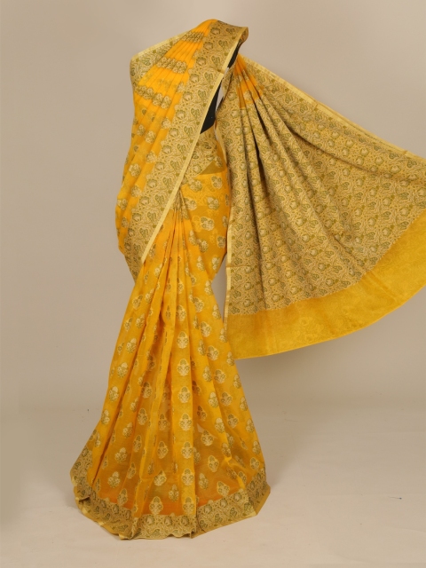 

Pothys Yellow Printed Cotton Blend Saree