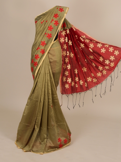 

Pothys Olive Green Solid Saree
