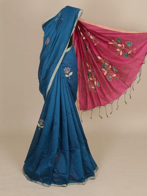 

Pothys Blue Embroidered Cotton Blend Saree