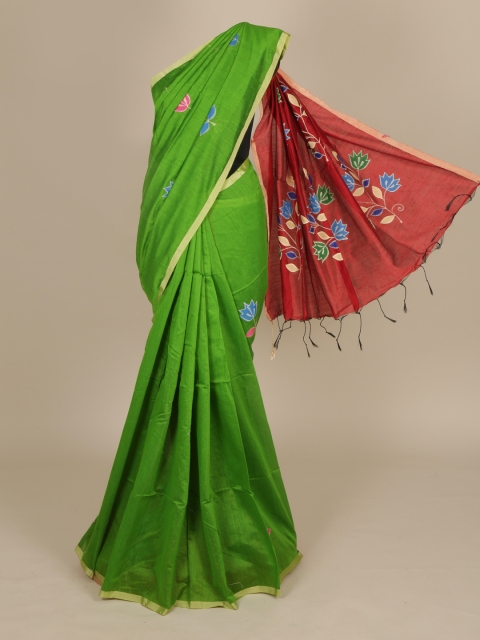 

Pothys Green Solid Cotton Blend Saree