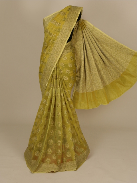 

Pothys Green & Gold-Coloured Woven Design Cotton Blend Saree