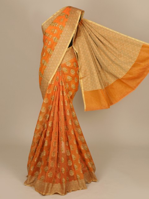 

Pothys Orange & Gold-Toned Cotton Blend Woven Design Saree