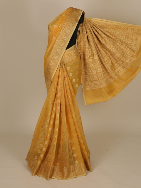 

Pothys Yellow Woven Design Cotton Blend Saree