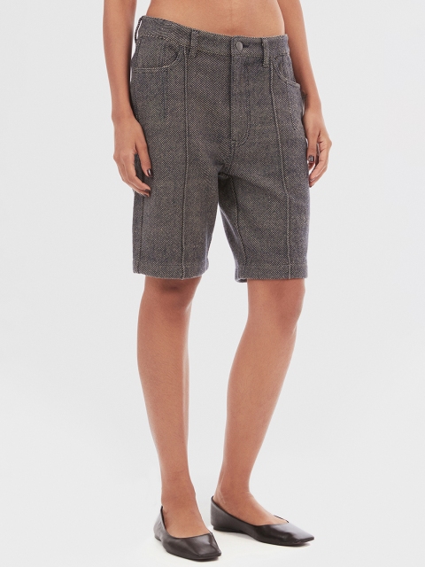 

Bhaane Women Navy Blue Self Design Regular Shorts