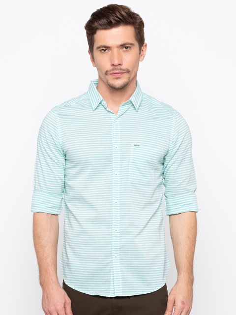 

SPYKAR Men Green Slim Fit Striped Casual Shirt