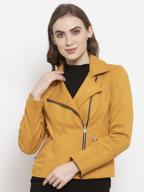 

Gipsy Women Mustard Solid Biker Jacket