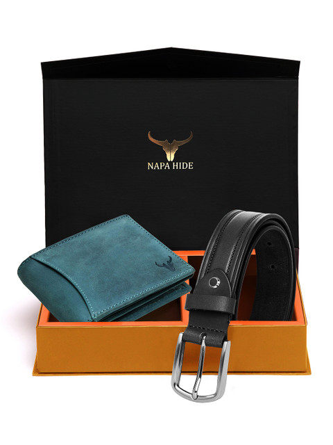 

NAPA HIDE Men RFID Protected Genuine Leather Wallet & Belt Accessory Gift Set, Black