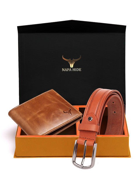 

NAPA HIDE Men RFID Protected Genuine High Quality Leather Wallet & Belt Gift Set, Tan