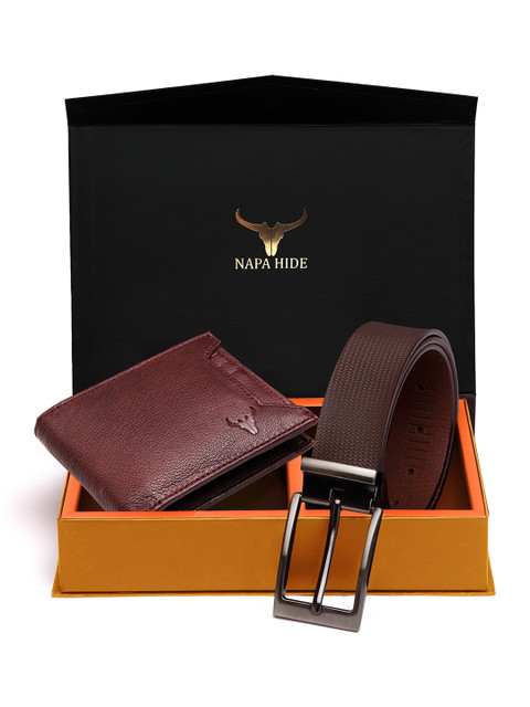 

NAPA HIDE Men RFID Protected Genuine Leather Wallet & Belt Accessory Gift Set, Brown