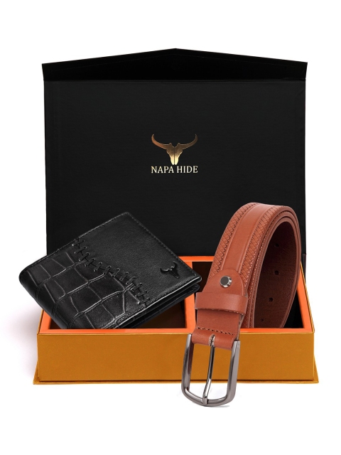 

NAPA HIDE Men Tan Brown & Black RFID Protected Genuine Leather Accessory Gift Set