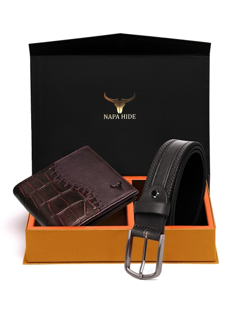 

NAPA HIDE Men Black & Maroon RFID Protected Genuine Leather Accessory Gift Set