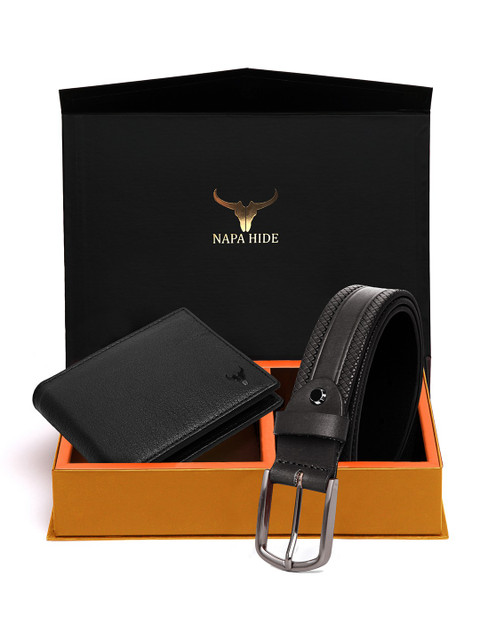 

NAPA HIDE Men RFID Protected Genuine Leather Wallet & Belt Accessory Gift Set, Black
