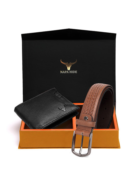 

NAPA HIDE Men RFID Protected Genuine High Quality Leather Wallet & Belt Gift Set, Tan