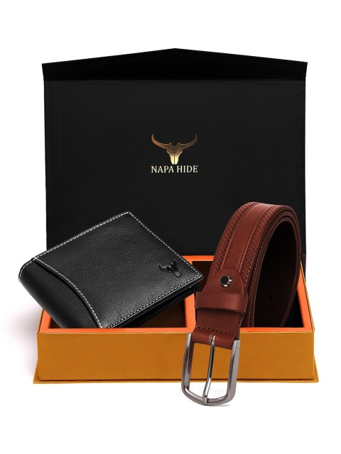 

NAPA HIDE Men Black RFID Protected Genuine Leather Accessory Gift Set, Brown