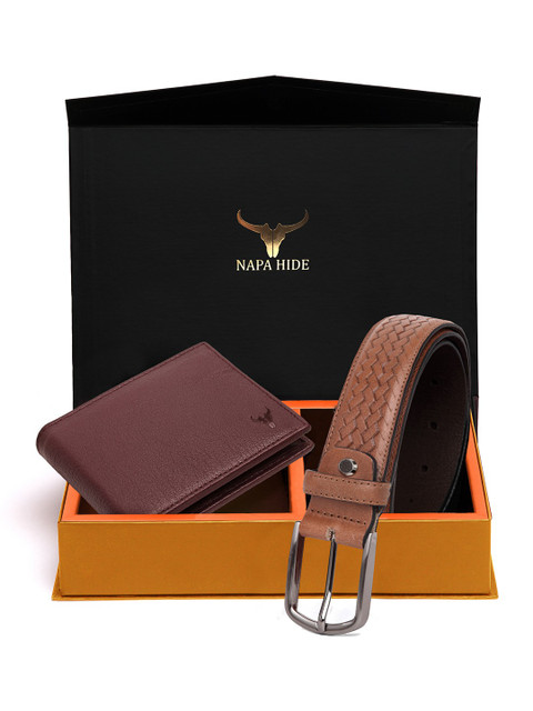 

NAPA HIDE Men RFID Protected Genuine High Quality Leather Wallet & Belt Gift Set, Tan