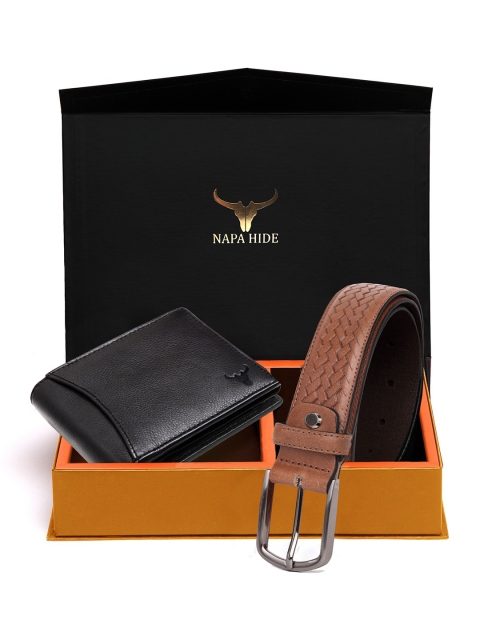 NAPA HIDE Men RFID Protected Genuine High Quality Leather Wallet & Belt Accessory Gift Set, Brown