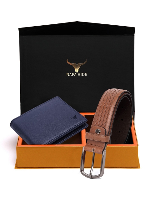 

NAPA HIDE Men Tan Brown & Blue RFID Protected Genuine Leather Accessory Gift Set