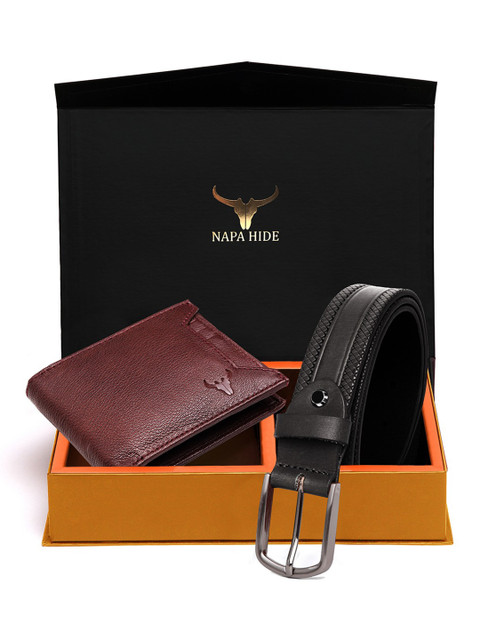 

NAPA HIDE Men RFID Protected Genuine High Quality Leather Wallet & Belt Gift Set, Black