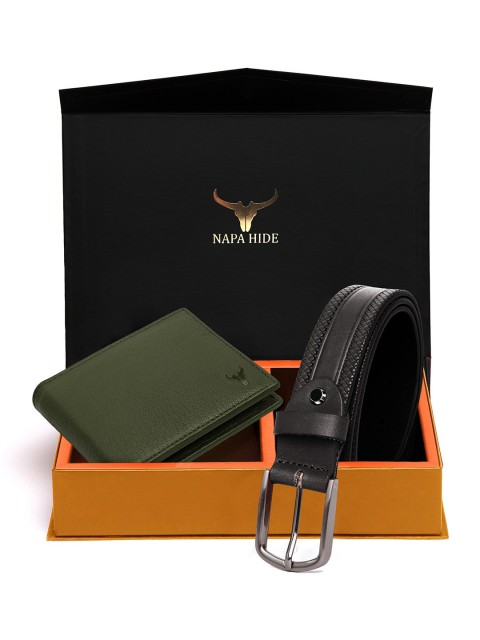 

NAPA HIDE Men Olive Green RFID Protected Genuine Leather Accessory Gift Set