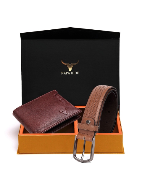 

NAPA HIDE Men Maroon & Brown RFID Protected Genuine Leather Accessory Gift Set, Tan