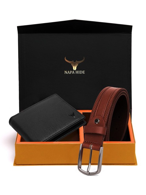 

NAPA HIDE Men RFID Protected Genuine High Quality Leather Wallet & Belt Gift Set, Brown