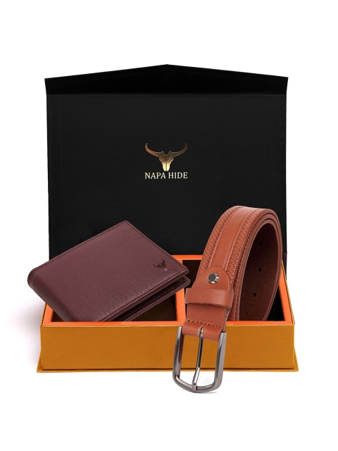 

NAPA HIDE Men Maroon & Tan Brown RFID Protected Genuine Leather Accessory Gift Set